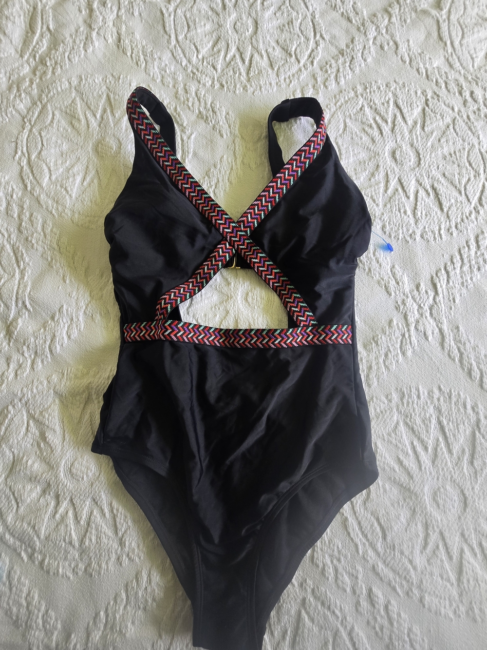 Xhilaration Black Swimsuit with Multicolor Strap Accents